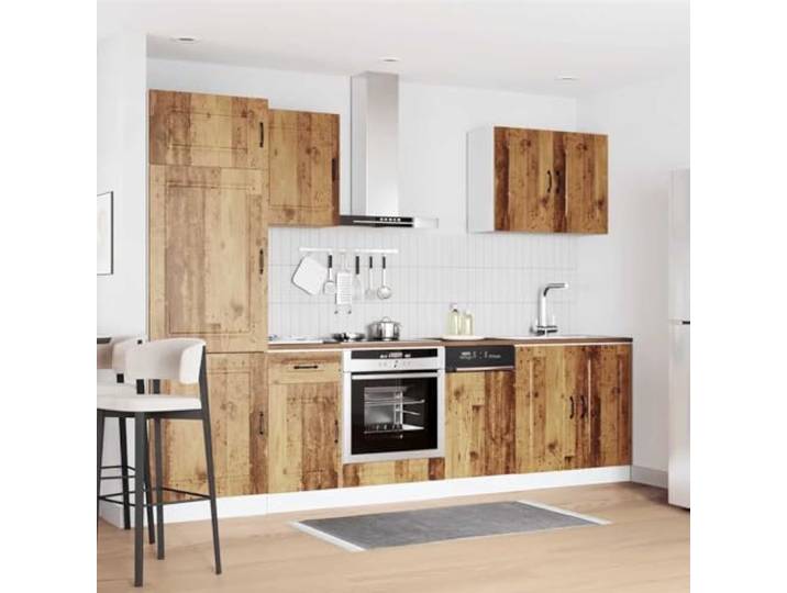 KTHLBRH Kalmar Küchenmöbel-Set, 7-teilig, antikes Holz, Spanplatte Verstellbare Füße, leicht zu reinigende glatte Oberfläche, viel Platz für Töpfe und Geschirr