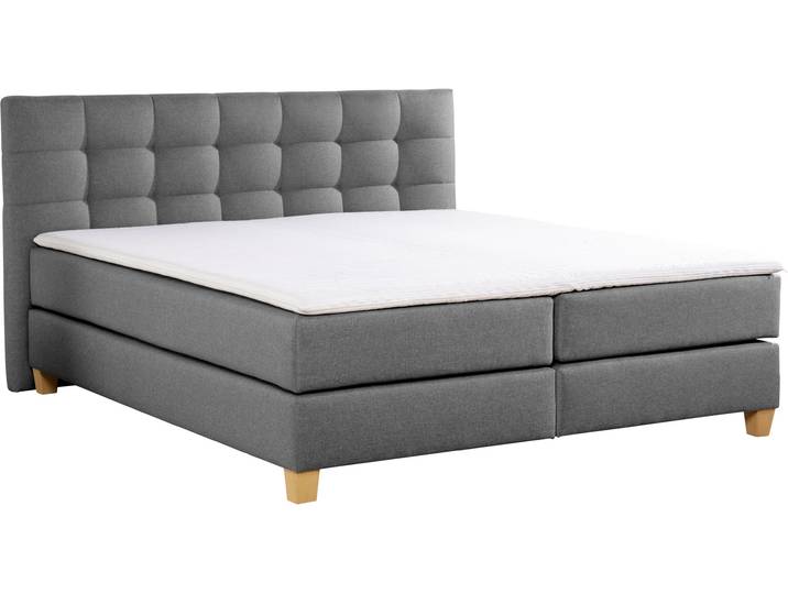 Boxspringbett, 194x231 cm, Samtstoff, Grau, Inkl. Topper & 3 Härtegrade, Modern, Home-affaire