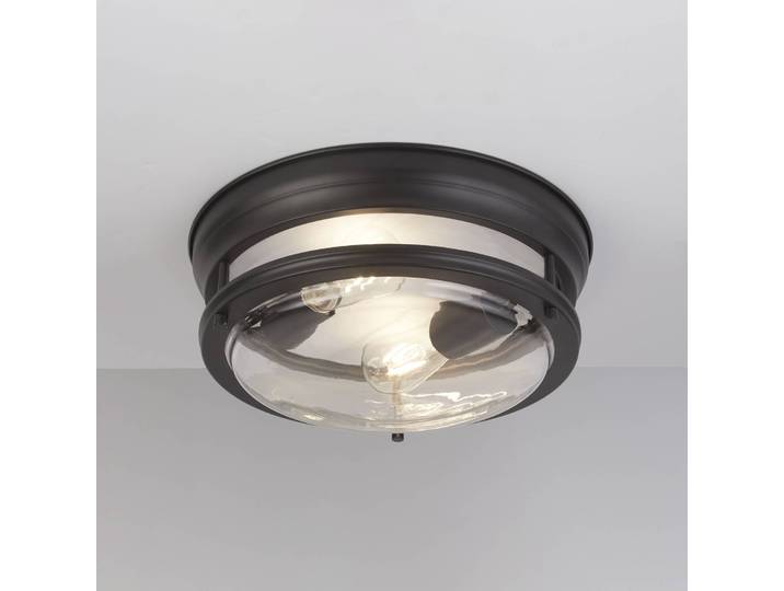 Searchlight Deckenleuchte Glasgow mit Glasschirm, IP44 schwarz Glasgow, dimmbar, schwarz, Metall, Industrielles Design, Deckenlampe