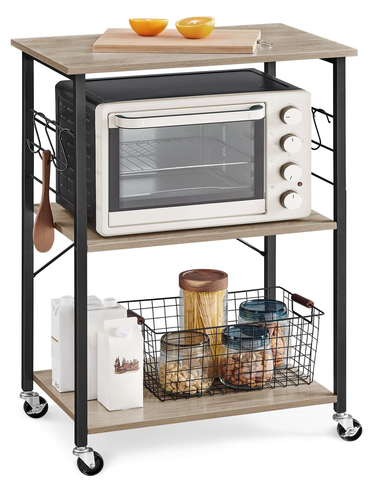 VASAGLE Keukenrek op wielen met 3 niveaus en metalen frame, B/D/H: 40 x 60 x 89 cm