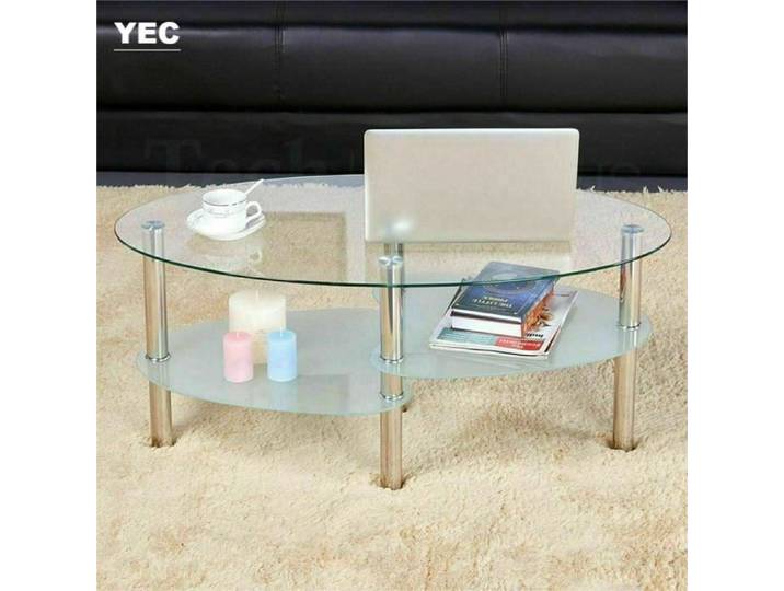 Table basse YEC - Verre renforcé - Salon - Ovale - Blanc - Essentiel
