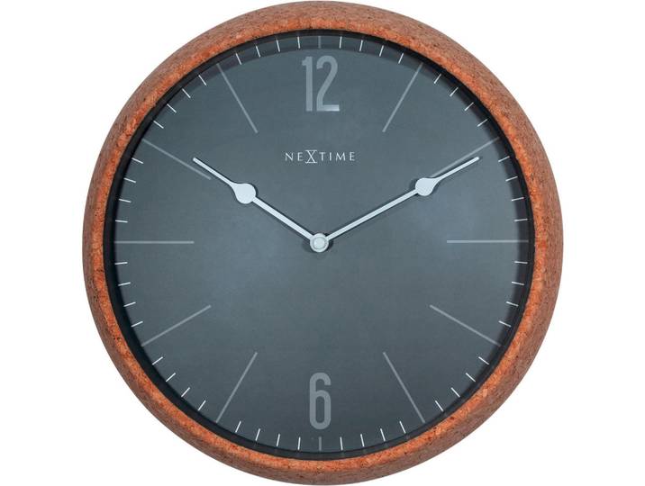 Nextime Wanduhr, Braun, Grau, Holz, Glas, Kork, 30x30x8 cm, RoHS, CE, leises Uhrwerk, Dekoration, Uhren, Wanduhren
