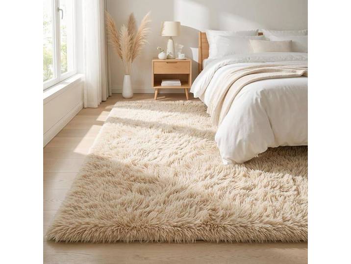 Tapis Chambre Tapis Salon Shaggy Beige Sable 140x200cm Doux Et Moelleux Moderne Beige Sable 140 x 200 140 TAPIS - DESSOUS DE TAPIS