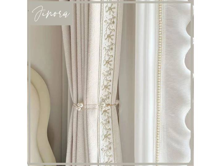 Rideaux français pour salon, salle à manger, chambre à coucher, Texture Chenille en relief séchée crème, fenêtre épaisse, Tulle blanc transparent, 1 pièce