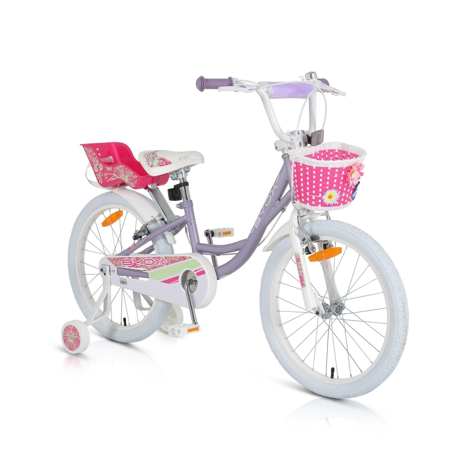 Byox Kinderfahrrad 20 Zoll Fashion Girl, Stützräder, Korb am Lenker, Puppensitz lila