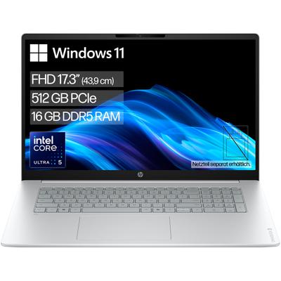 HP Notebook "OmniBook 3 17-dg0055ngx", silber (glacier silber), 16 GB RAM 512 GB SSD, Ultra 5, Windows 11 Home, Notebooks