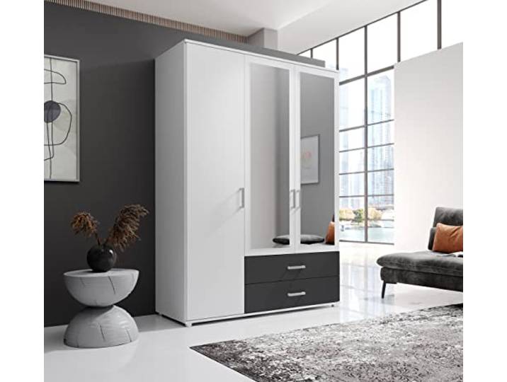 möbelando Kleiderschrank >Ivar< in Weiß Abs. Graphit - 125x190x51cm (BxHxT)