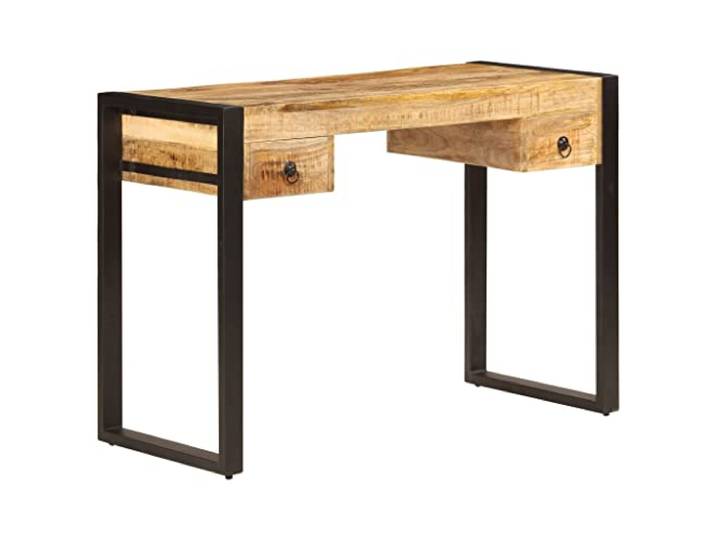 Tmriohed Schreibtisch Mangoholz Massiv mit 2 Schubladen 110x50x77cm Vielseitiger Konsolentisch für Arbeitszimmer und Wohnzimmer, robuster Stahlrahmen mit individuellem Unikat-Charakter.