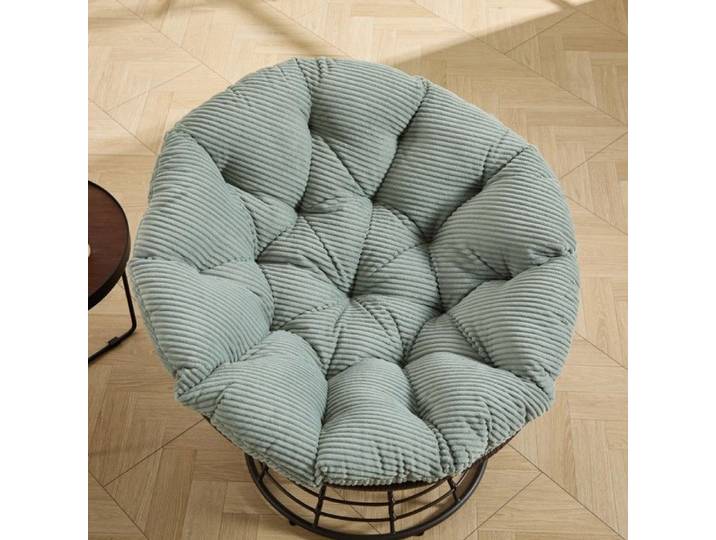 Fauteuil Rond Osier 92x92x67cm Pivotant 360° Coussin Velours Vert Clair Confort Intérieur Extérieur Design Pratique