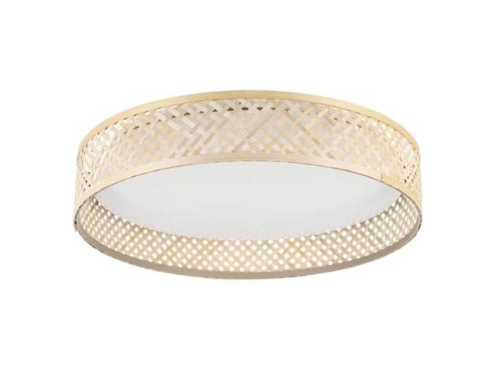 Eglo Plafonnier bohème Luppineria\, luminaire en saillie avec abat-jour en bambou\, lampe de plafond pour salon en bois naturel et plastique blanc\, blanc chaud