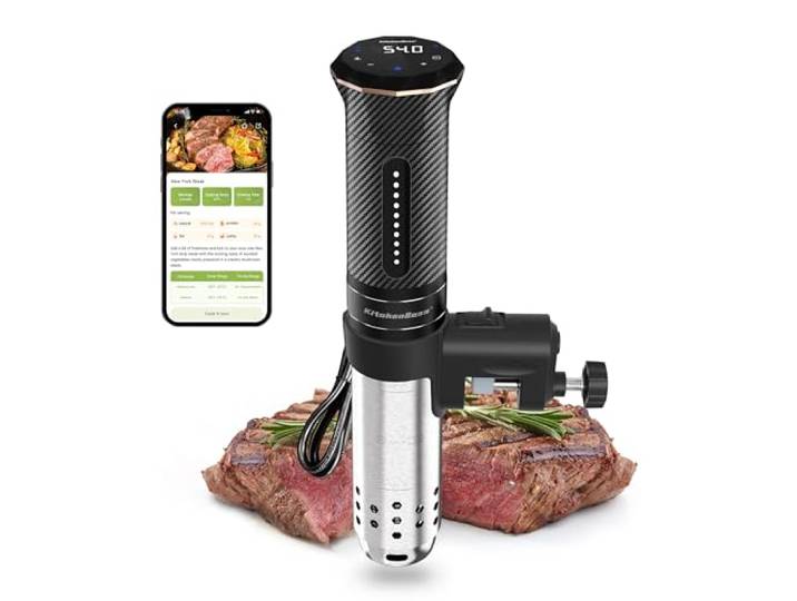 KitchenBoss Sous Vide Garer Stick WiFi：Sous Vide Stab Wi-Fi Präzisionskocher Immersion Tauchzikulator App-Steuerung IPX7 Wasserdicht Ultra-leise LED Touch Display 1100W 40℃-90℃