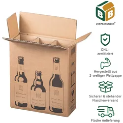 BB-Verpackungen GmbH BB-Verpackungen 10 x Bierflaschenversandkarton für 3 Flaschen (255 x 88 x 288 mm) PTZ-Zulassung für DHL