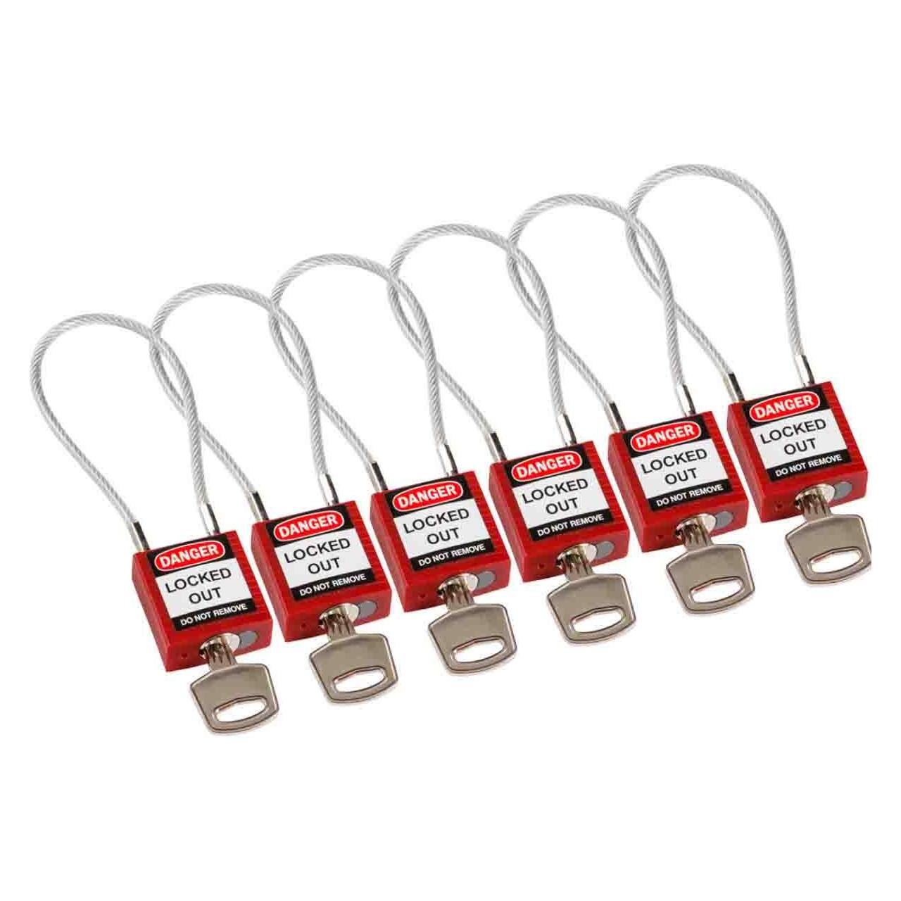 Brady kompaktes Sicherheitsschloss Nylon mit Kabelbügel, Rot, 200mm Kabellänge, 4,7mm PVC-beschich (146128)