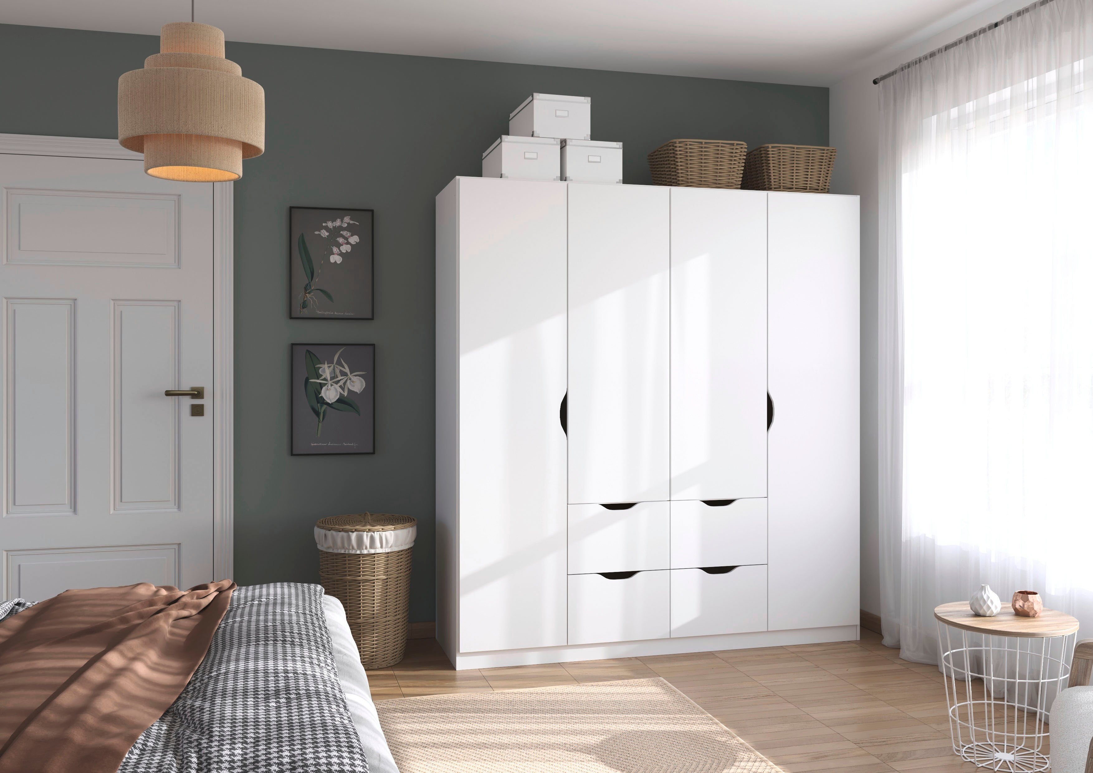 Kleiderschrank RAUCH "Freising geräumiger Schrank Garderobe Schlafzimmerschrank", weiß, B:181cm H:197cm T:54cm, Holzwerkstoff, Schränke, Kleiderschrank, mit Griffmulden und Schubkästen OTTO´s Chois TOP PRODUKT