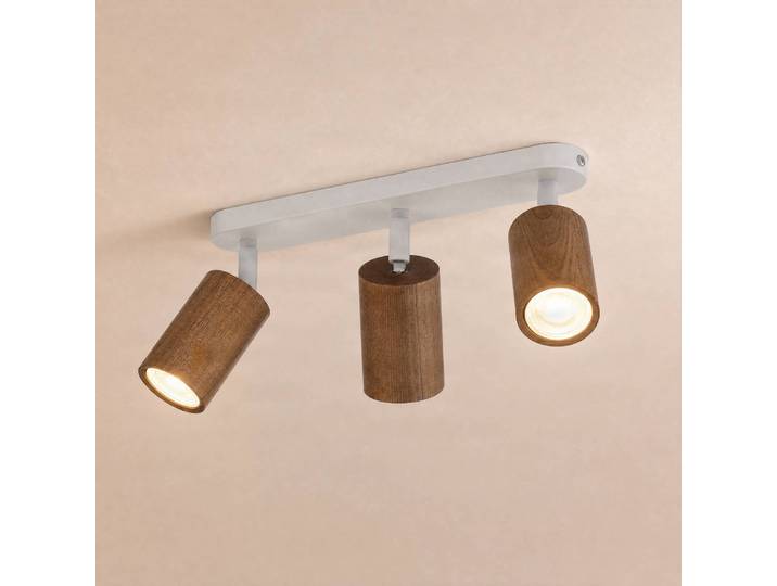 Deckenstrahler Nisse, weiß, Länge 33 cm, 3-flg., Holz/Metall Nisse Luminex, dimmbar, weiß / opal, für Wohn- / Esszimmer, Holz, Deckenlampe