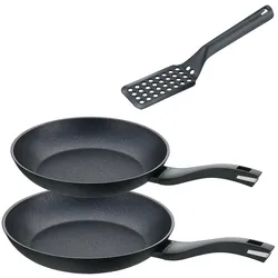 Berndes 3-teiliges Set Bratpfanne 24+28 cm, Aluminium, schwarz, inkl. Pfannenwender - Balance® Induction Enduro