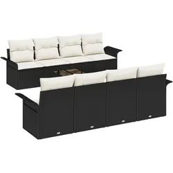 vidaXL 9-teiliges Garten-Sofa-Set mit Kissen Schwarzes Poly-Rattan