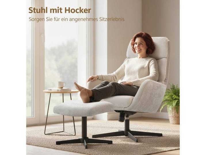 Fauteuil Relax Beige Avec Repose-Pieds Fauteuil Lounge FloraGrace Pour Salon Ou Chambre Balancement Doux 66x75x99cm