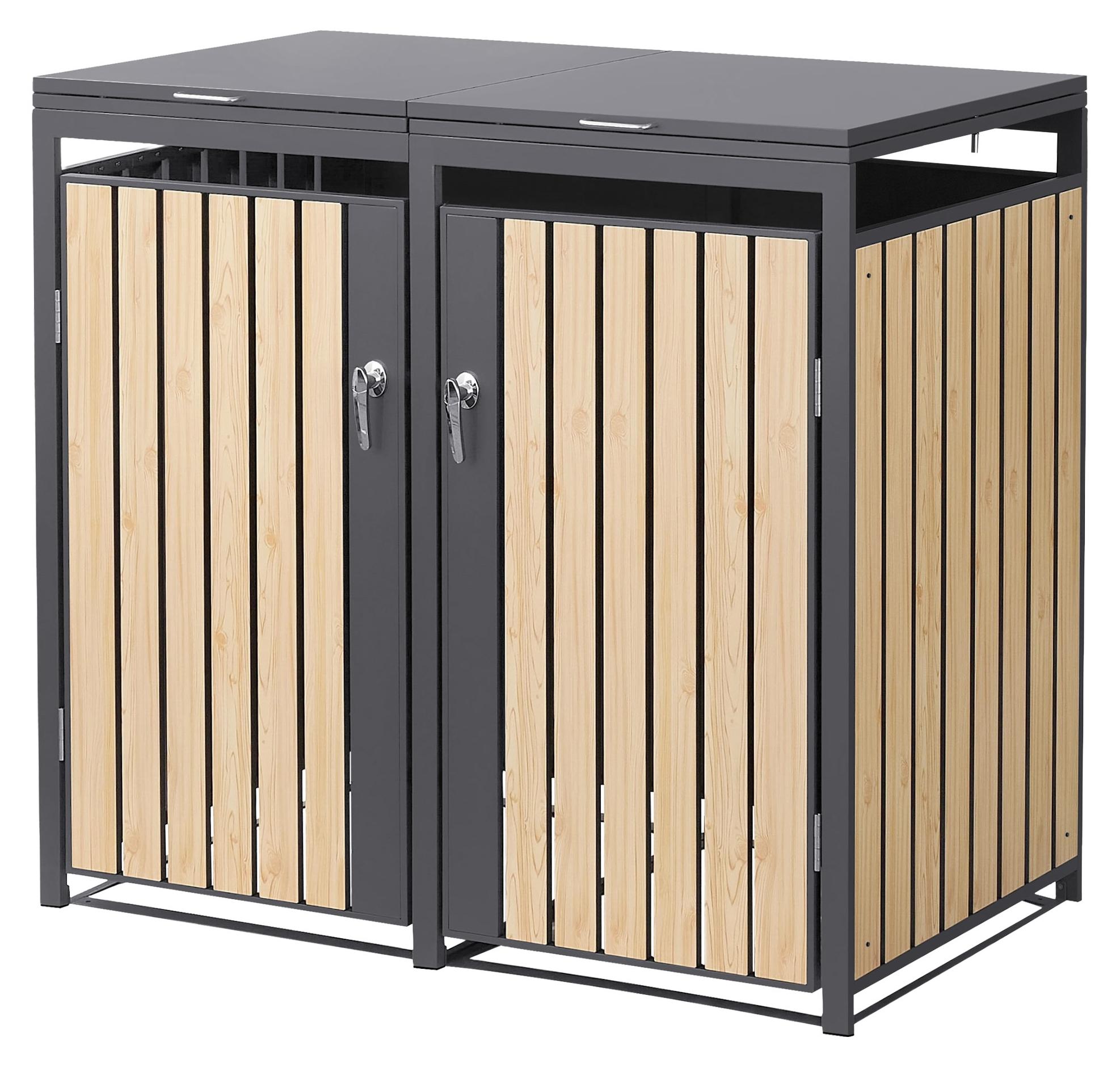 ML-Design Mülltonnenbox 2er für 2 Tonnen 240L 132x80x120 cm Anthrazit-Lärchenoptik, Stahl, wetterfest/abschließbar