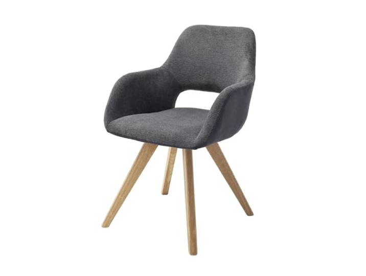 Schalenstuhl >ASELLA< Hochwertiger Schalenstuhl ASELLA – modernes Design, anthrazitfarbene Polsterung, eichenfarbenes Massivholzgestell, ergonomische Sitzform, langlebiges Material, einfache Montage
