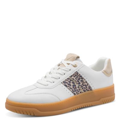 Plateausneaker MARCO TOZZI, Damen, Gr. 37, Textil, weiß, leo, Lederimitat, Textil, unifarben mit Farbeinsätzen, Schuhe Plateausneaker, Freizeitschuh, Halbschuh, Schnürer mit Feel Me-Ausstattung