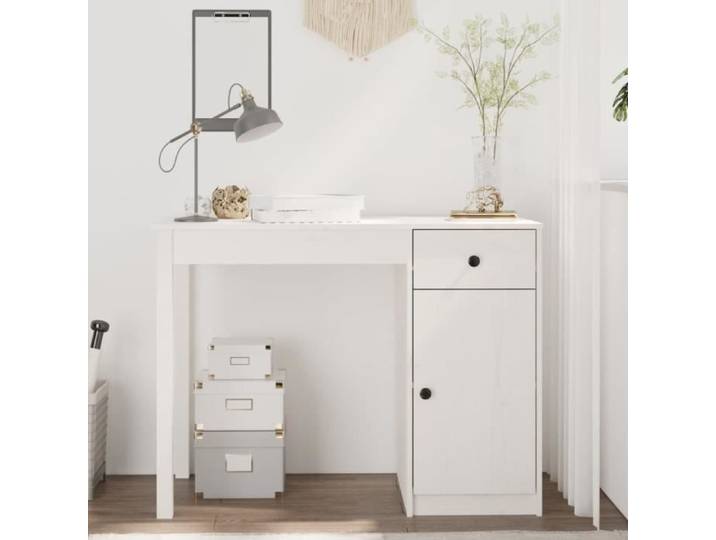 Bureau - ESTINK - POU - Bois massif de pin - 100x50x75 cm - Blanc