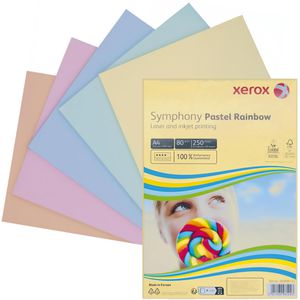 Xerox Kopierpapier Symphony Pastell Mix, A4, 80g/qm, Pastellfarben farbig sortiert, 5x50 Blatt