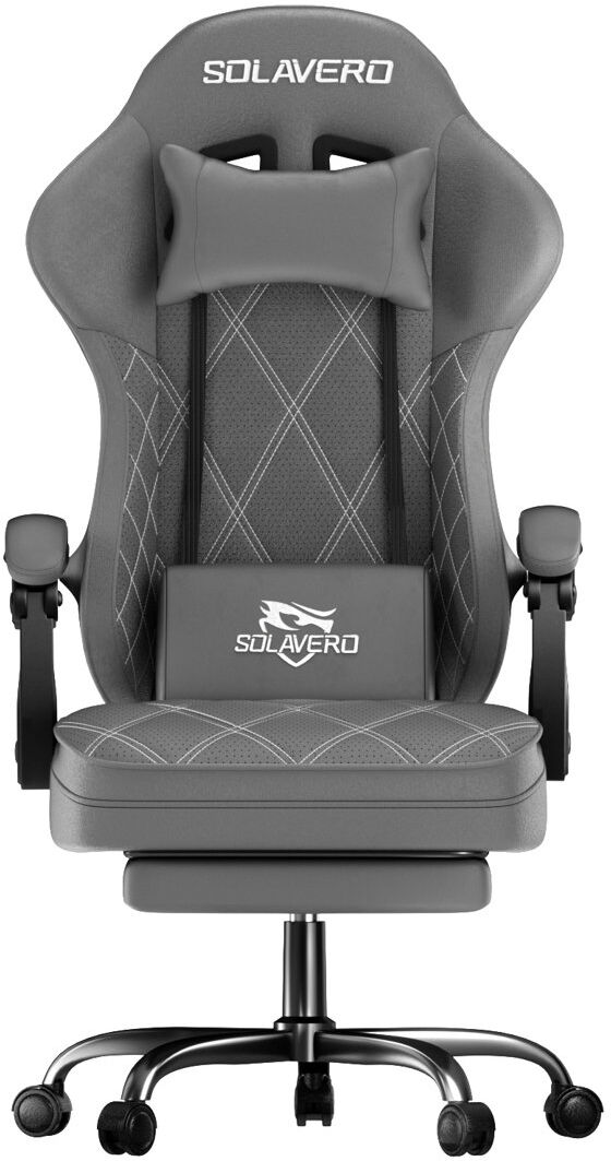 Brayden Studio Game Chair with Footrest, Video Game Chair, Gaming Computer Chair, Ergonomic Height Adjustable Game Chair for Adults with with 360°-Swi Silver 130cm H X 72cm W X 72cm D