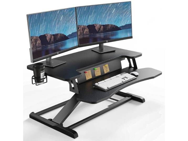 Poste de Travail Assis-Debout - 32'' Station de Travail Debout à Hauteur Facilement Réglable avec Plateau de Clavier Bureau