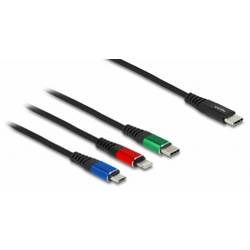 Delock USB-Ladekabel USB 2.0 USB-C® Stecker, USB-C® Stecker, USB-Micro-B Stecker, Apple Lightning Stecker 1.00 m Schwarz 86596