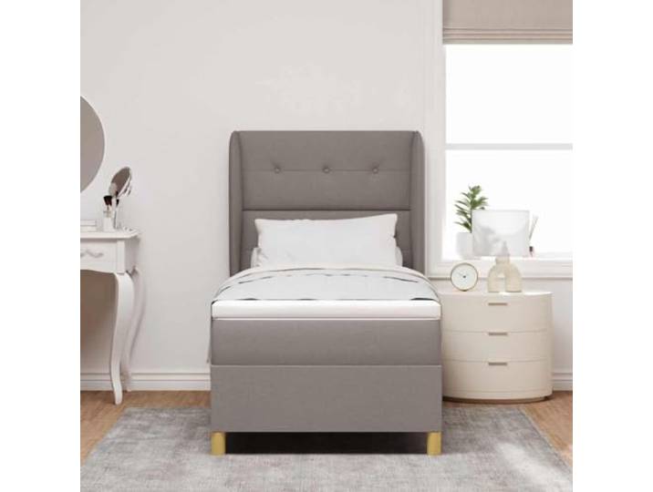 KTHLBRH Doppelbett 200 x 80 cm Stoff Taupe Kopfteil verstellbar, 2 Höhen, Matratze inklusive, Gestell aus Massivholz