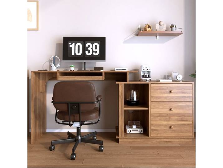 Bureau Informatique Extensible Noyer Bureau Multifonction FloraGrace Pour Bureau Et Chambre Avec Tiroir Clavier 110x40x75 5cm