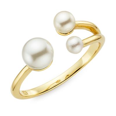 Fingerring "Schmuck Geschenk Silbering offen mit synth. Muschelkernperlen" Gr. 56, gold (gelbgoldfarben, weiß), ANISTON JEWELRY & WATCHES, Fingerringe, Damen, 56, Perlen Silber 925 (Sterlingsilber), 1,7mm, Perlen, Silber 925 (Sterlingsilber),...
