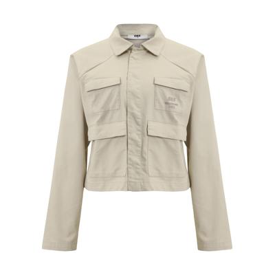 Allwetterjacke DEF "DEF DEF Worky Jacket", Damen, Gr. XL, beige, 64% Baumwolle, 33% Polyester, 3% Elasthan, unifarben, loose fit, ohne Ausschnitt, Jacken