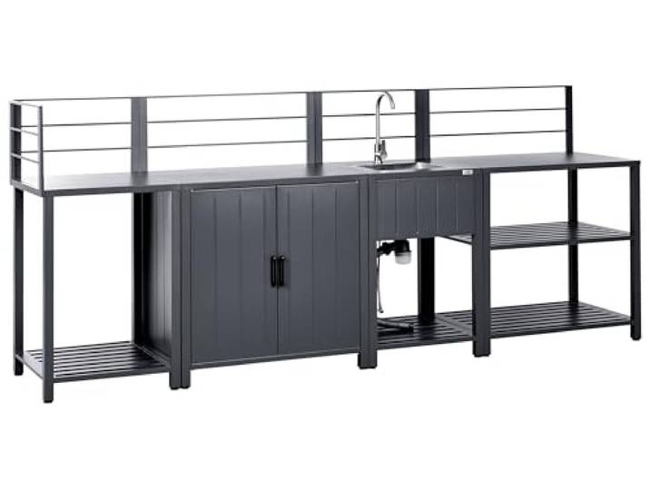 Beliani Outdoor-Küche 4-teilig Aluminium Graphitgrau mit Edelstahl-Spüle modern Viggiano