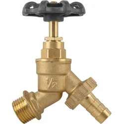 Gartenwasserhahn mit Ventil AG 1/2" x AG 3/4" und 13mm Schlauchanschluss ROUND HANDLE Messing BR-KRH1234