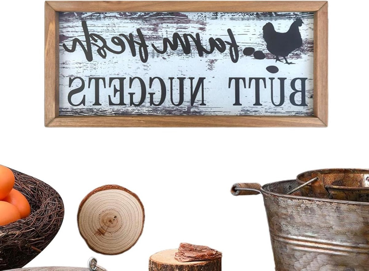 Houten Wanddecoratie Kippenhok Bordjes - Boerderij Decoratie - B: 41 cm, H: 195 cm