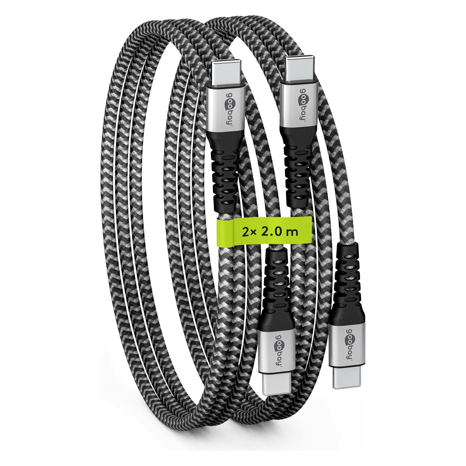Goobay 2er-Set USB-C-auf-USB-C-Kabel, 2x 2 m, schwarzgrau (2 m, USB 1.1, 60 W) (81558)