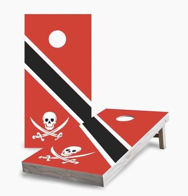 Skip's Garage Skull and Sword with Stripes Regulation 2x4 Cornhole Game Set