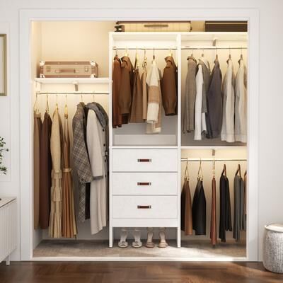 Rackcog 5FT Closet System with 3 Fabric Drawers, DIY Closet Organizer with Adjustable Hanging Rods
