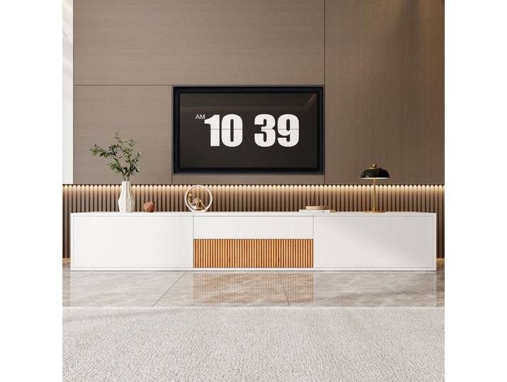 Meuble TV moderne - 180 x 34 x 30 cm - meuble TV bas - Design unique - avec portes - Blanc