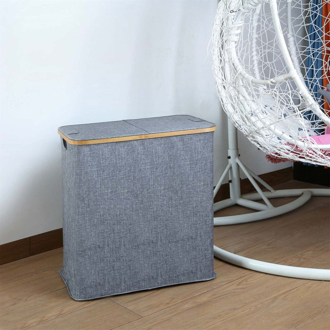 Latitude Run Bhargava Fabric Laundry Hamper Fabric/Bamboo/Grey 65 x 57 x 37