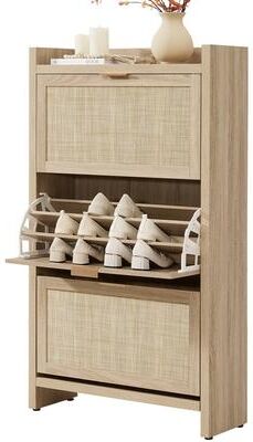 SICOTAS 30-Pair Rattan Shoe Cabinet with 3 Flip Doors, Entryway Storage