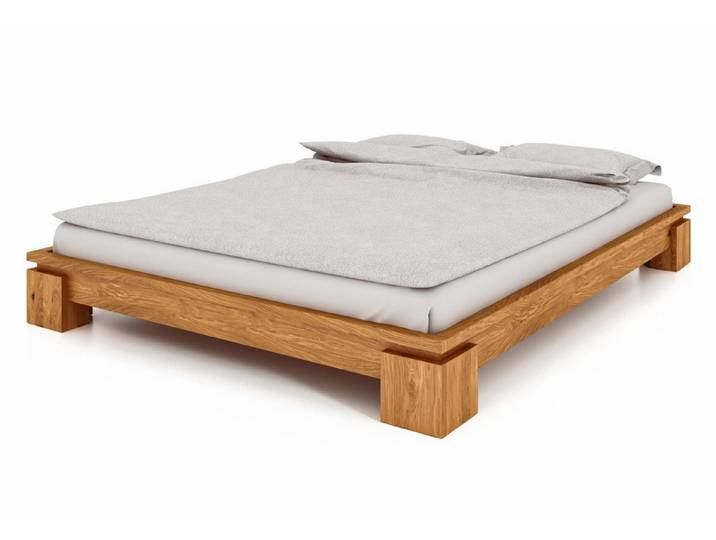 Natur24 Einzelbett Bett Tinci 3 niedrige Höhe 140x210 Wildeiche massiv ohne Kopfteil