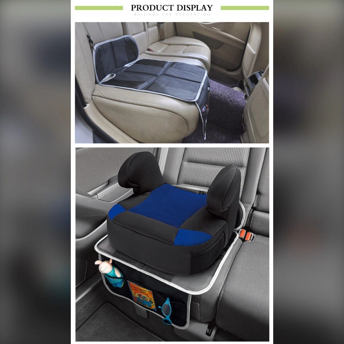 INF Autositzschoner mit Aufbewahrungsfach - Oxford-Stoff + PVC, Rutschfest Gepolstert 48cm x 86cm, Kindersitzschutz Grau