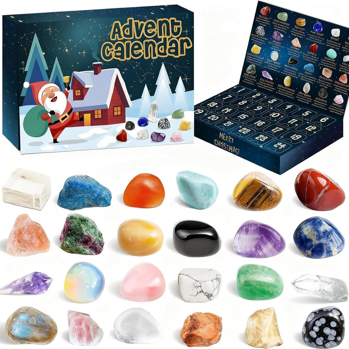 Kristallen adventkalender voor kinderen met 24 dagen natuurlijke mineralen en edelstenen