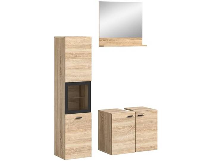 xonox.home - 3tlg. Kombination Boston 102x186x33 cm in Eiche Sonoma Nb bodenstehend oder hängend montierbar - Badmöbelset Komplettprogramm für kleine Bäder - modern und funktional