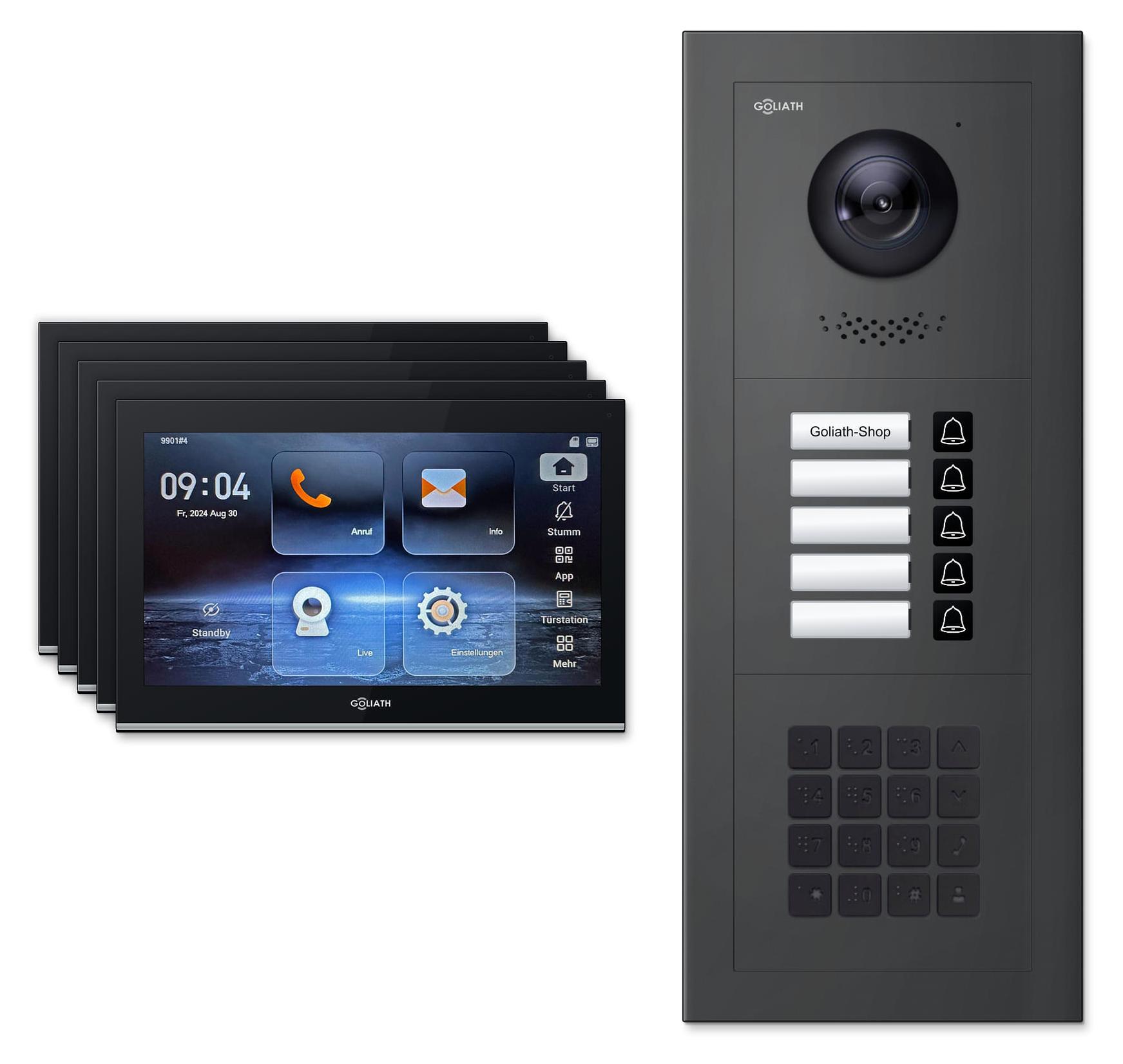 Goliath Premium IP GL-IPH520A.3 Video-Türsprechanlage, 5 Familien, 5× 10 Zoll Schwarz, Anthrazit, Aufputz