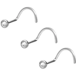 SET Chirurgenstahl Nasenstecker Spirale FLACHE KRISTALLDISC