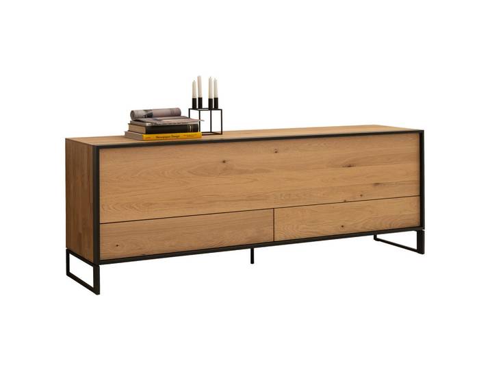 Schöner Wohnen Lowboard, Eichefarben, Holz, Metall, Kerneiche, massiv, 2 Schublade(n) Schubladen, 202x72x45 cm, Goldenes M, erweiterbar, Holzmöbel, Wohnwände Holz, Wohnwand Serien Holz